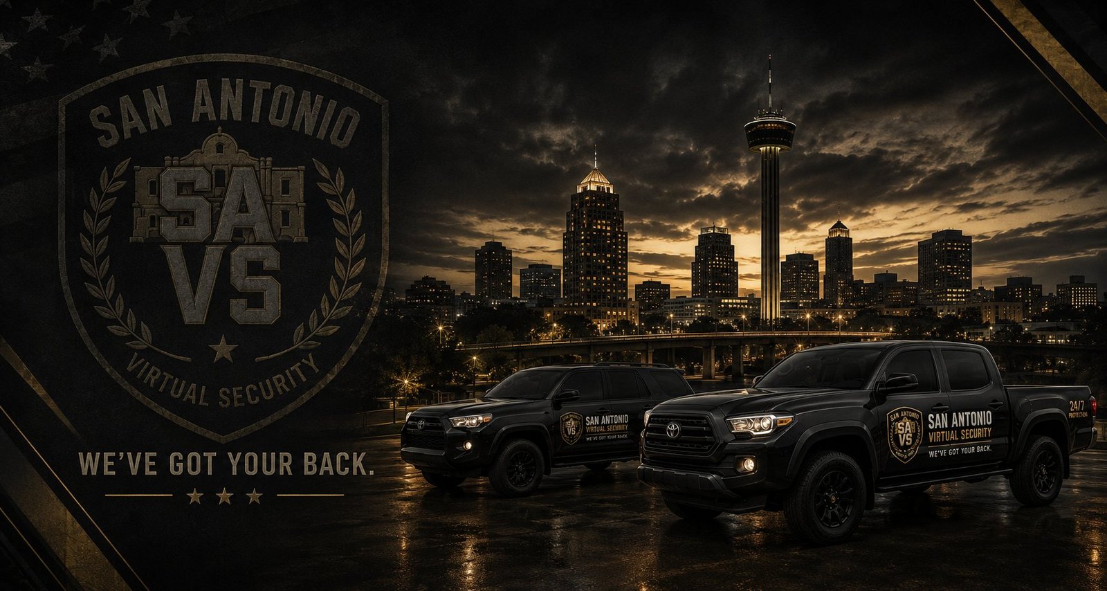 SAVS patrol fleet in front of the San Antonio skyline